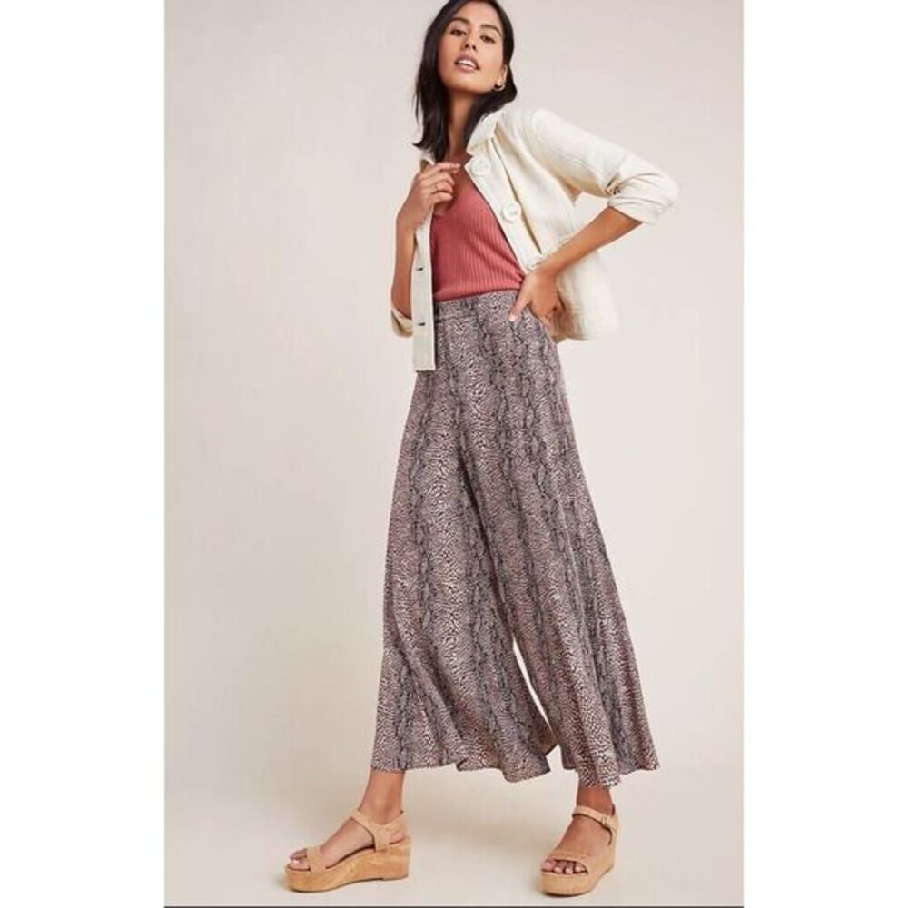 Anthropologie sz 10 brown Wide-Leg Pants Harem flow boho snake print indie‎